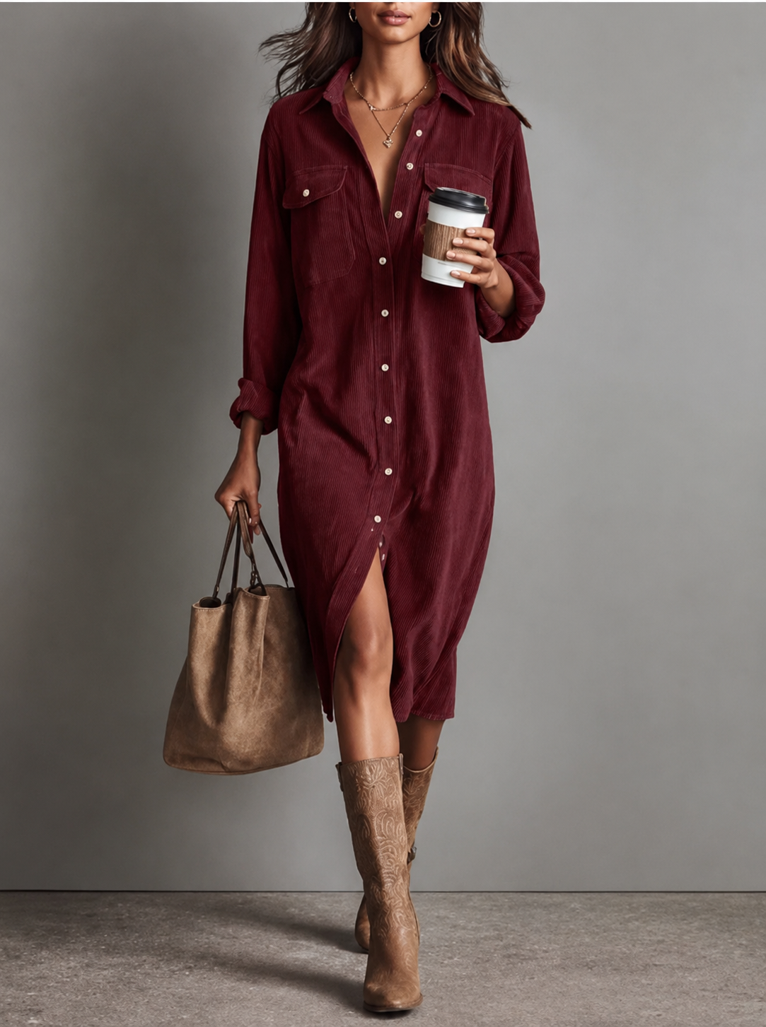 Yara - Vestido Camisa de Pana