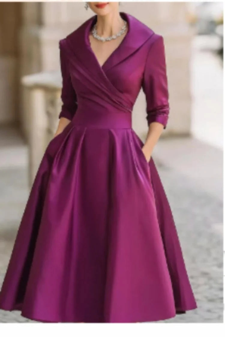 Midi - Vestido Elegante con Cuello en V