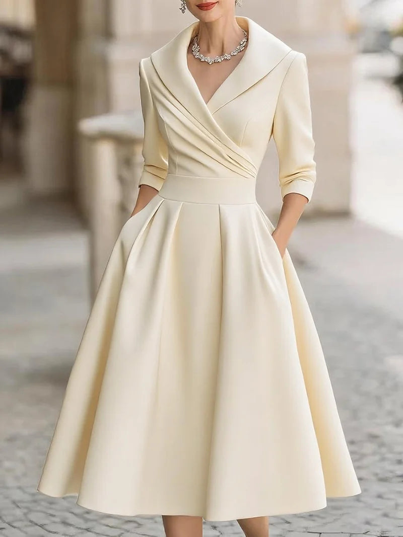Midi - Vestido Elegante con Cuello en V