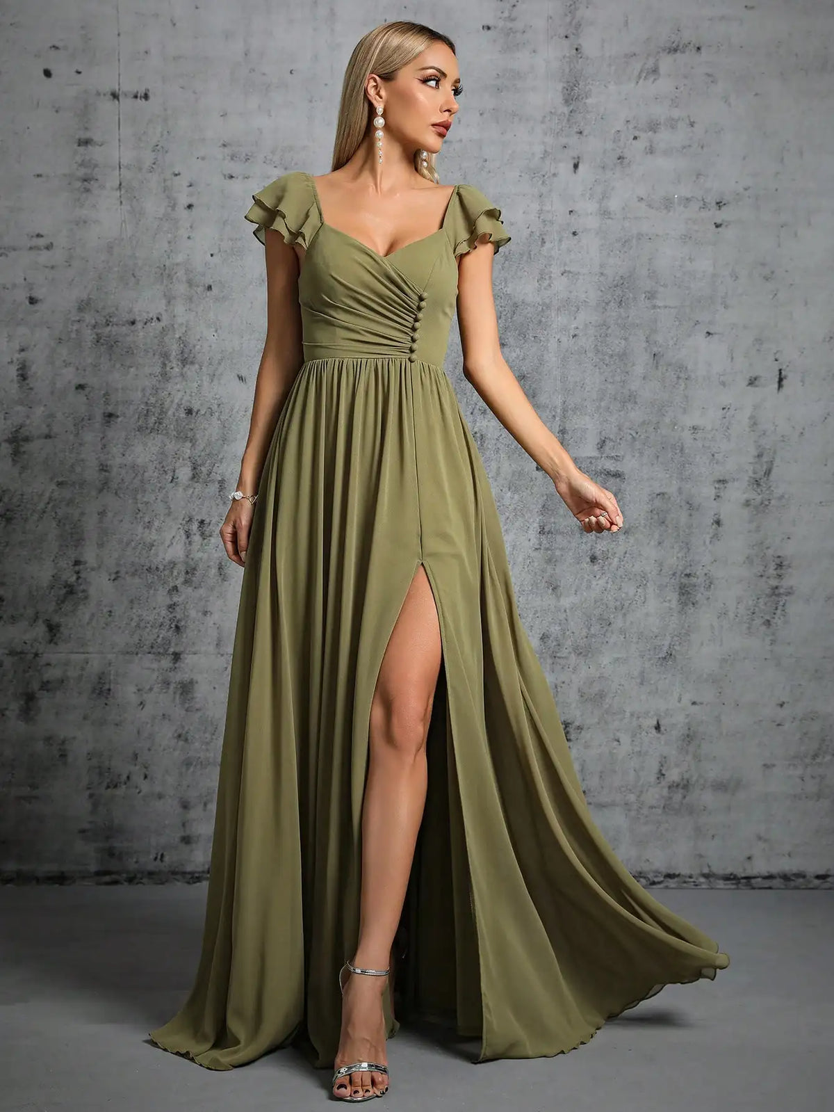 Bella - Vestido Elegante con Volantes y Cuello de Herradura