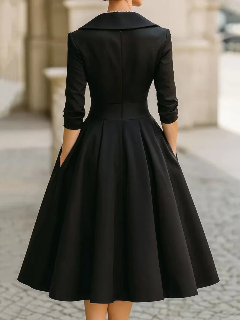Midi - Vestido Elegante con Cuello en V