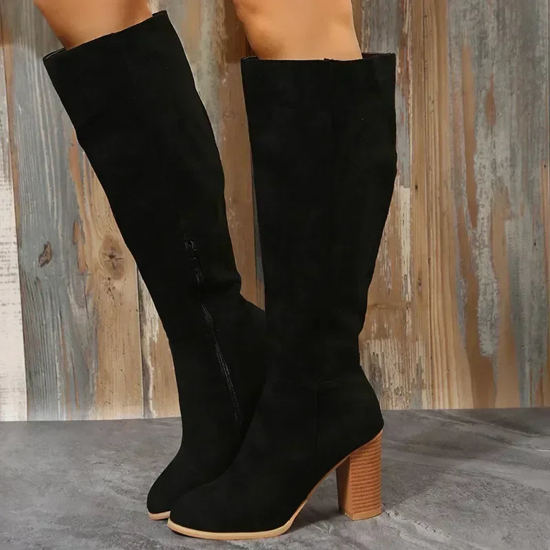 SA - Bota Alta de Ante Tacón de Bloque (8cm)