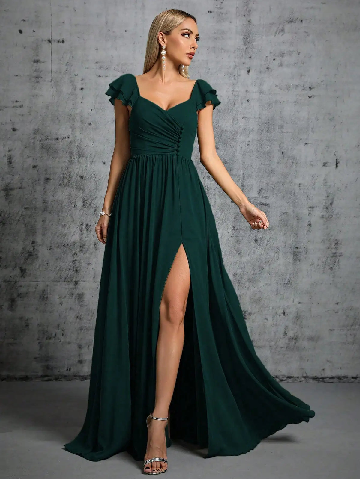 Bella - Vestido Elegante con Volantes y Cuello de Herradura