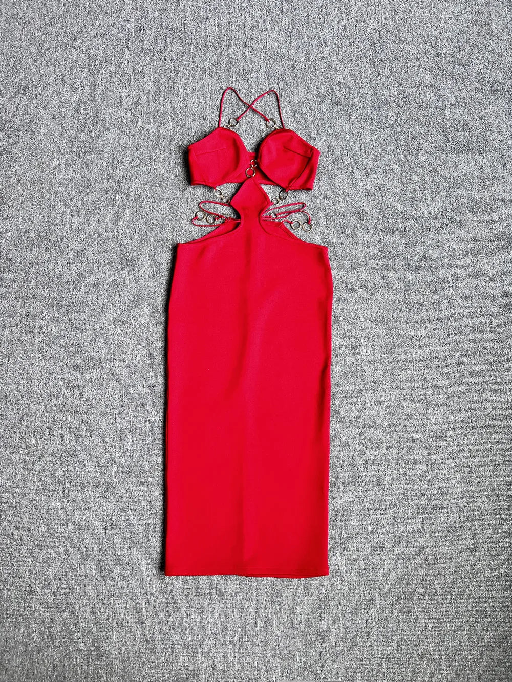 Nuria - Vestido con Detalle de Anillos Dorados