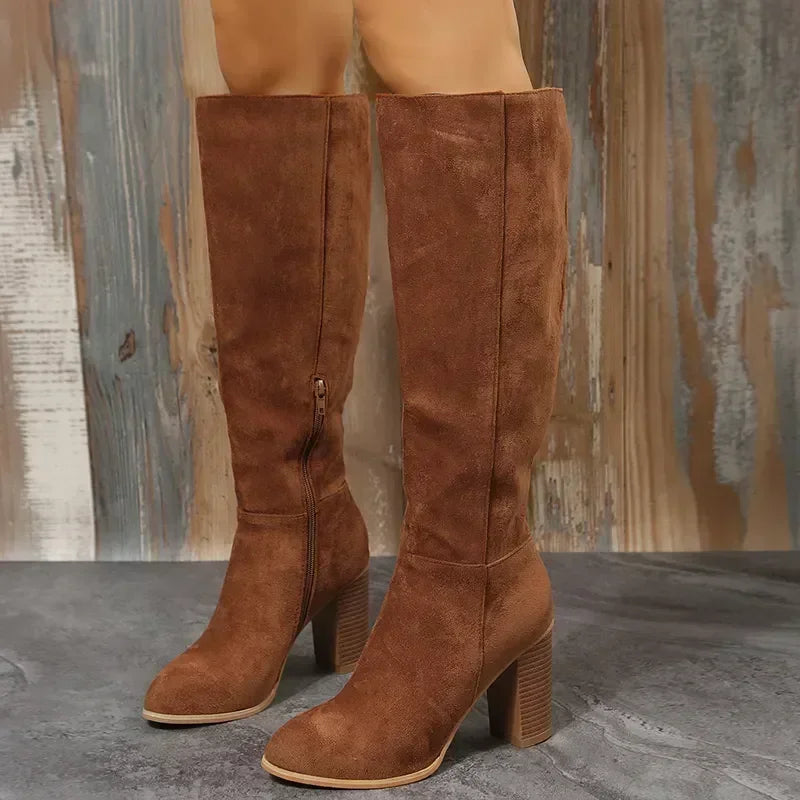 SA - Bota Alta de Ante Tacón de Bloque (8cm)